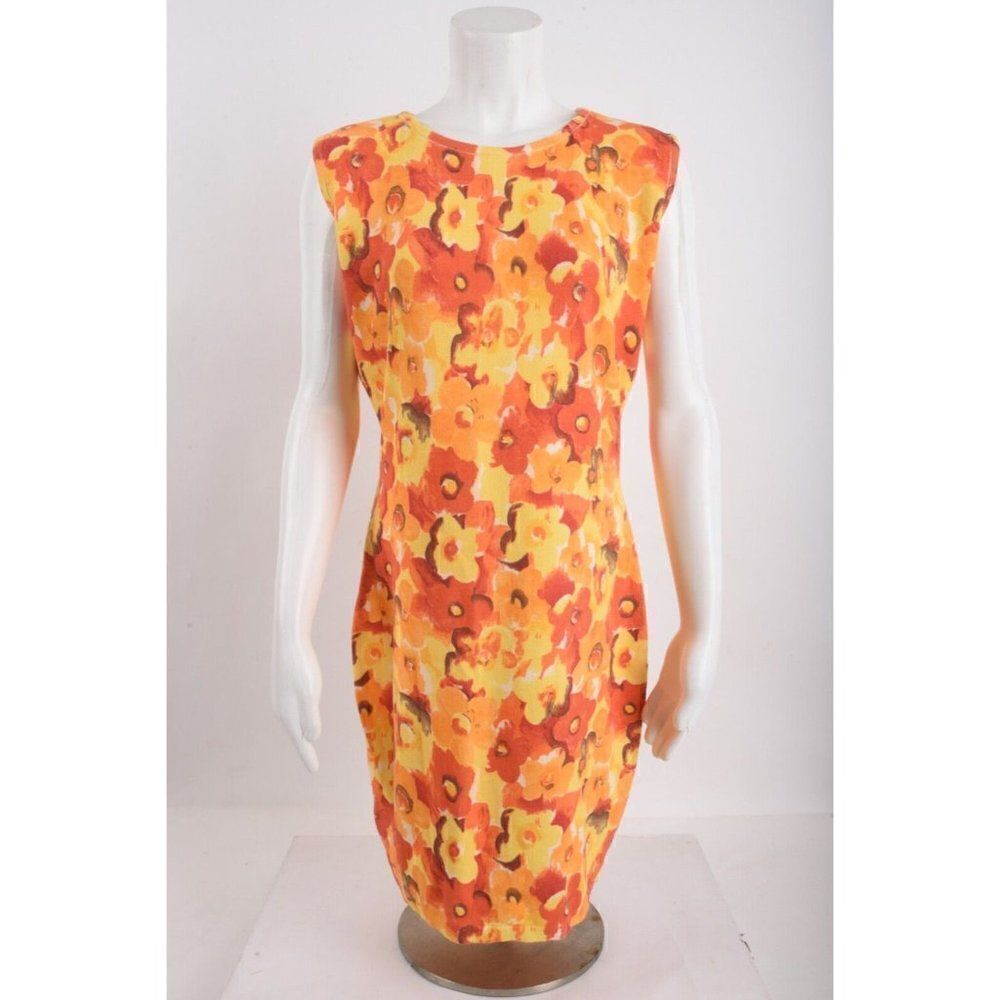 United Colors of Benetton Womens Shift Dress Orange Yellow Floral US M Vintage